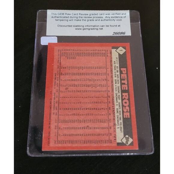 1986 Topps Baseball Card #1 Pete Rose Gem Mint 10 - Picture 2 of 2